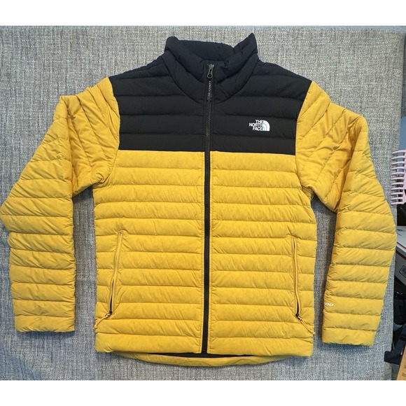 The North Face Stretch Down Jacket 700 Fill Hooded Full Zip Mens M Yellow/Black - Picture 1 of 16